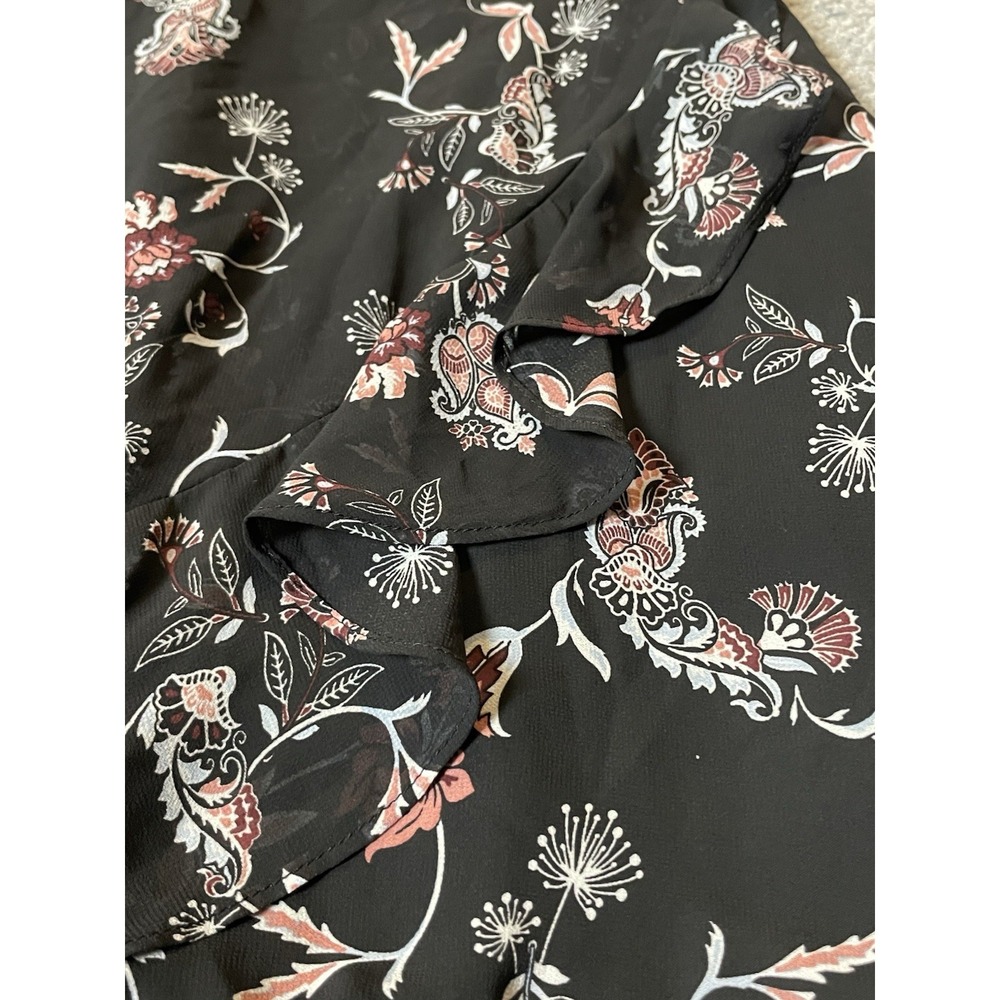 Francesca's Mi Ami Faux Wrap Dress Sz S Black Pink Floral Ruffles City Clubwear - Picture 6 of 14